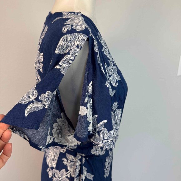 Lulus Women's Heart of Marigold Wrap Maxi Dress 100% Rayon Floral Navy Blue Sz L - Picture 6 of 16